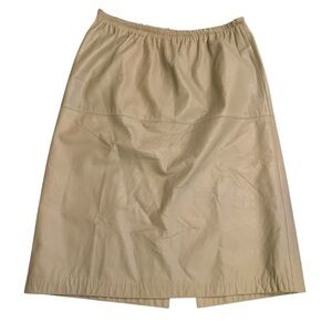 Vintage Bonnie Boerer Leather Skirt Beige Tan Lined Midi Size Large